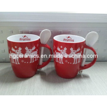 Taza promocional con la cuchara, taza del color rojo con la cuchara